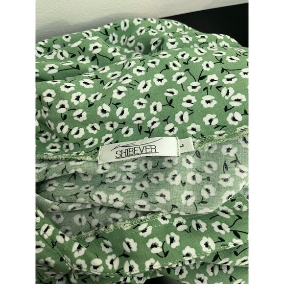 Shibever Midi Shift Dress Women Size L Green Floral Short Sleeve Cottagecore - Picture 14 of 15